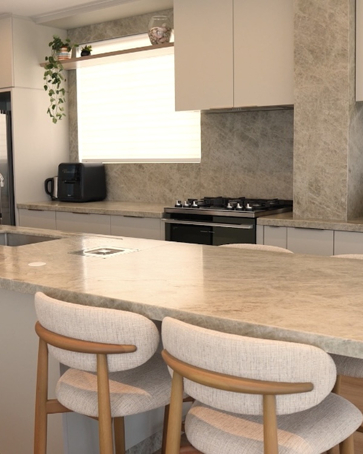 Cozinha planejada de apartamento frente mar em Itapema